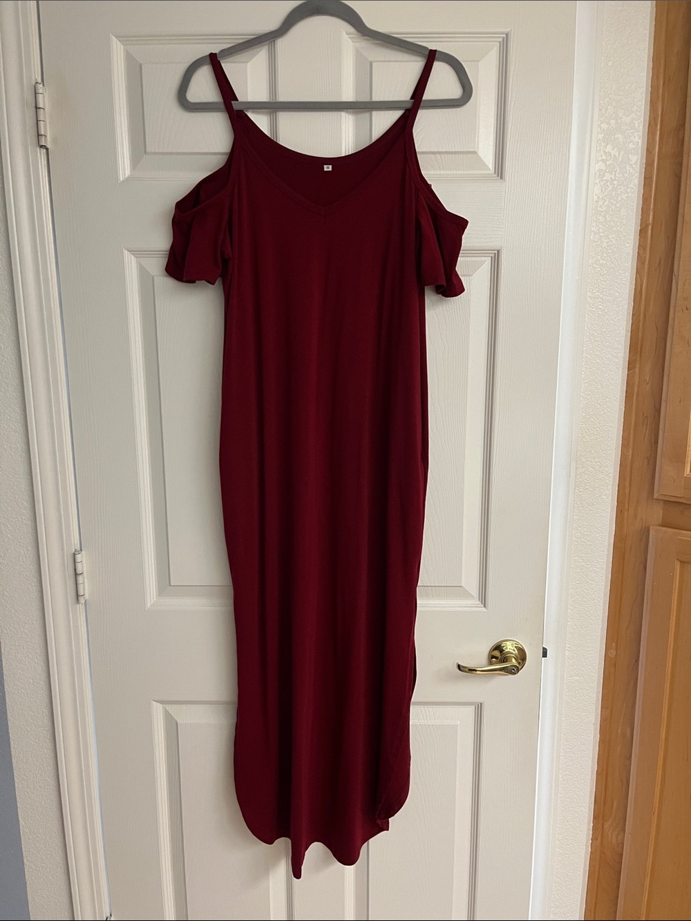 Candie's Burgundy Cold-Shoulder Maxi Dress